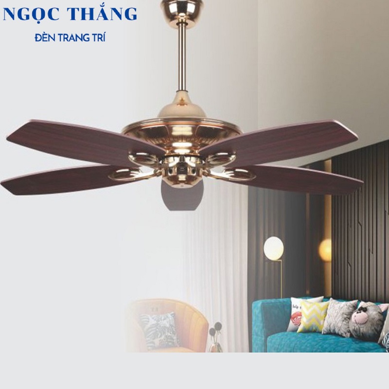 Quạt Trần 5 Cánh Gỗ Trang Trí Sảnh Phòng Khách Cao Cấp QT1530 Ngọc Thắng (Tặng kèm remote điều khiển từ xa)