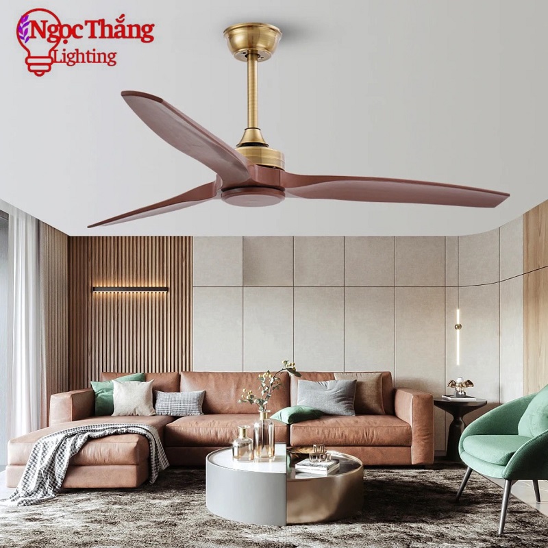 Quạt Trần 3 Cánh Gỗ Trang Trí Sảnh Phòng Khách Cao Cấp QT32 Ngọc Thắng (Kèm remote điều khiển từ xa)