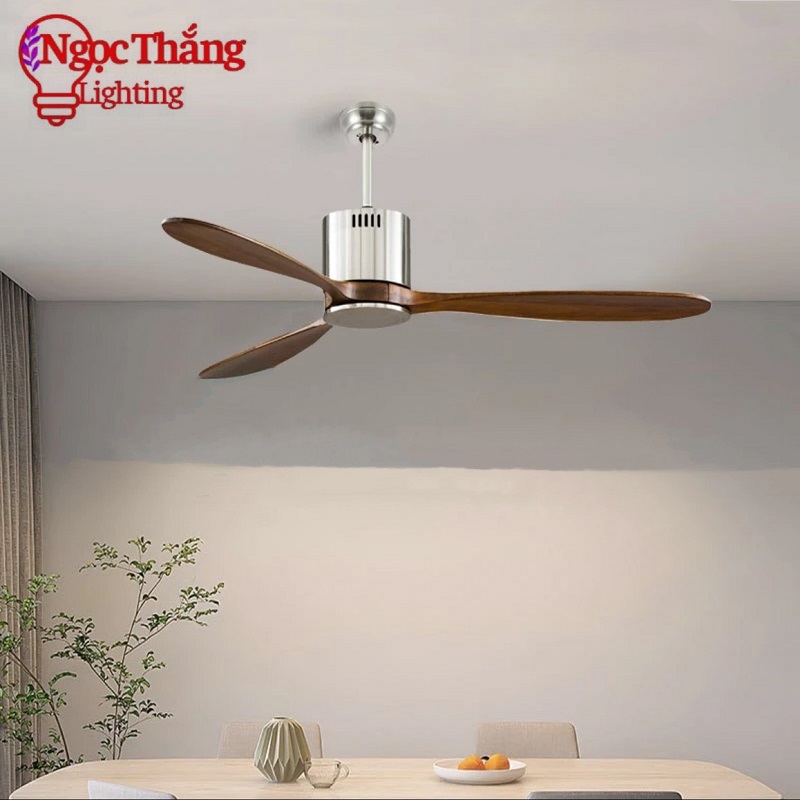 Quạt Trần 3 Cánh Gỗ Bảo Hành 5 Năm Trang Trí Phòng Khách Phòng Ngủ QT521443 Ngọc Thắng Kèm Remote