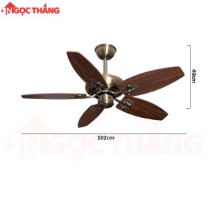 Alternative view of Quạt Trần 5 Cánh Gỗ 100Cm Trang Trí Phòng Khách Cao Cấp VF605 Ngọc Thắng (Kèm remote điều khiển)