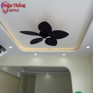 Alternative view of Quạt Trần 5 Cánh Hình Lá Cọ Trang Trí Phòng Khách Bảo Hành 5 Năm VF49VF73 Đen Ngọc Thắng Kèm Remote