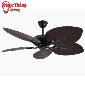 Quạt Trần 5 Cánh Hình Lá Cọ Trang Trí Phòng Khách Bảo Hành 5 Năm VF49VF73 Đen Ngọc Thắng Kèm Remote