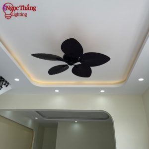 Alternative view of Quạt Trần 5 Cánh Hình Lá Cọ Trang Trí Phòng Khách Bảo Hành 5 Năm VF49VF73 Đen Ngọc Thắng Kèm Remote