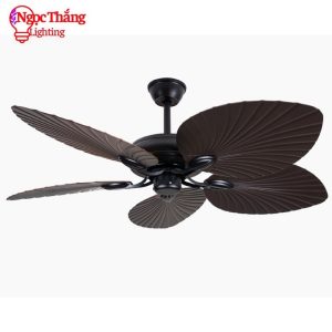 Quạt Trần 5 Cánh Hình Lá Cọ Trang Trí Phòng Khách Bảo Hành 5 Năm VF49VF73 Đen Ngọc Thắng Kèm Remote