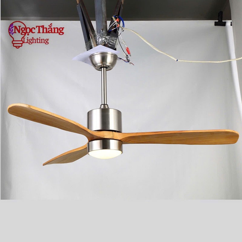 Quạt Trần Đèn Led 3 Cánh Gỗ 132cm Trang Trí Sảnh Phòng Khách Cao Cấp QT42 Ngọc Thắng Kèm remote