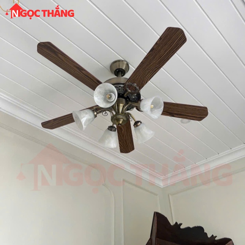 Quạt Trần Đèn 5 Cánh Gỗ 130cm Trang Trí Phòng Khách Cao Cấp QT5214 Ngọc Thắng (Kèm điều khiển) - Ảnh 6