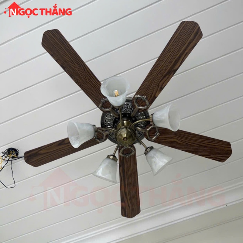 Quạt Trần Đèn 5 Cánh Gỗ 130cm Trang Trí Phòng Khách Cao Cấp QT5214 Ngọc Thắng (Kèm điều khiển) - Ảnh 5