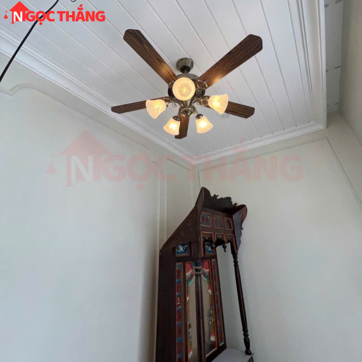 Quạt Trần Đèn 5 Cánh Gỗ 130cm Trang Trí Phòng Khách Cao Cấp QT5214 Ngọc Thắng (Kèm điều khiển) - Ảnh 4