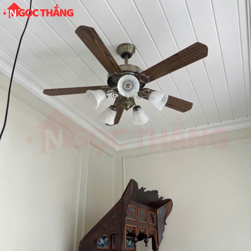 Quạt Trần Đèn 5 Cánh Gỗ 130cm Trang Trí Phòng Khách Cao Cấp QT5214 Ngọc Thắng (Kèm điều khiển) - Ảnh 2