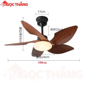 Alternative view of Quạt Trần Đèn 5 Cánh Nhựa ABS 100cm Cao 43cm Trang Trí Phòng Khách Phòng Ngủ VF910 Ngọc Thắng