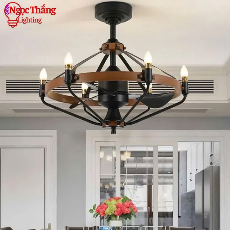 Quạt Trần Đèn Chùm Hiện Đại Trang Trí Bàn Ăn Phòng Khách Cao Cấp QT5508 Ngọc Thắng