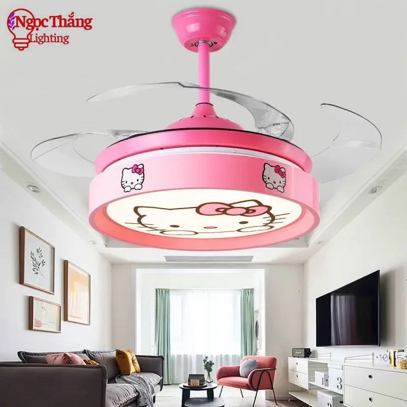 Quạt Trần Đèn Hello Kitty Cánh Cụp Xòe Trang Trí Phòng Ngủ Cho Bé Phòng Khách QT2795 Ngọc Thắng - Ảnh 8