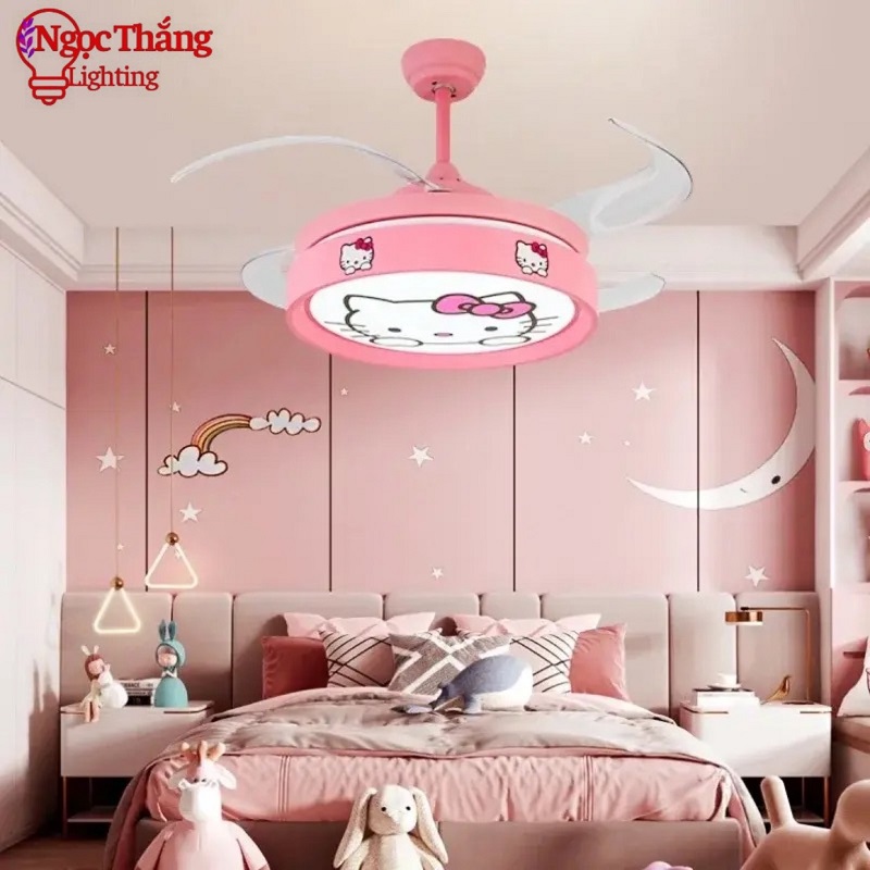 Quạt Trần Đèn Hello Kitty Cánh Cụp Xòe Trang Trí Phòng Ngủ Cho Bé Phòng Khách QT2795 Ngọc Thắng - Ảnh 7