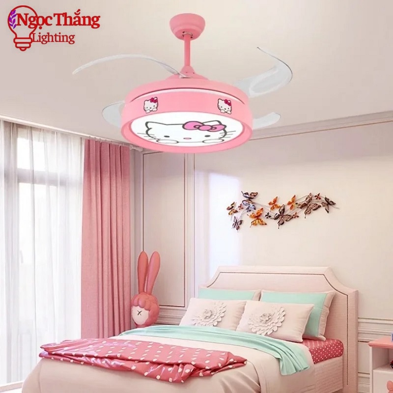 Quạt Trần Đèn Hello Kitty Cánh Cụp Xòe Trang Trí Phòng Ngủ Cho Bé Phòng Khách QT2795 Ngọc Thắng - Ảnh 6