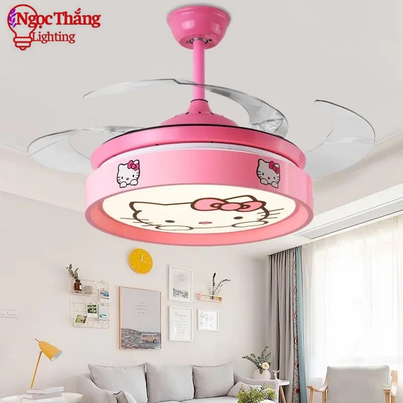 Quạt Trần Đèn Hello Kitty Cánh Cụp Xòe Trang Trí Phòng Ngủ Cho Bé Phòng Khách QT2795 Ngọc Thắng - Ảnh 4