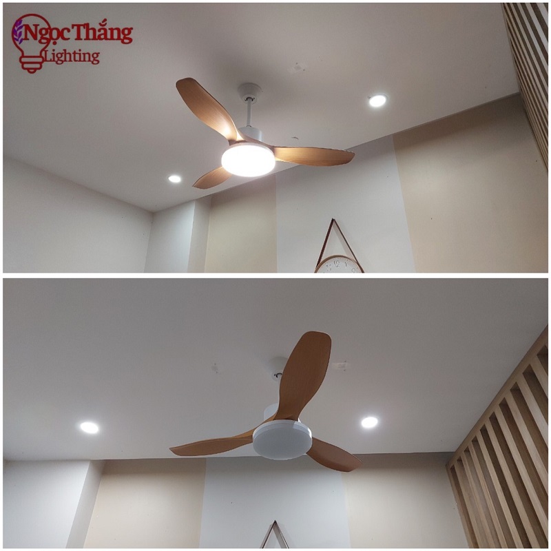 Quạt Trần Đèn Led 3 Cánh Nhựa ABS Trang Trí Sảnh Phòng Khách Cao Cấp VF14 Vàng Ngọc Thắng - Ảnh 6