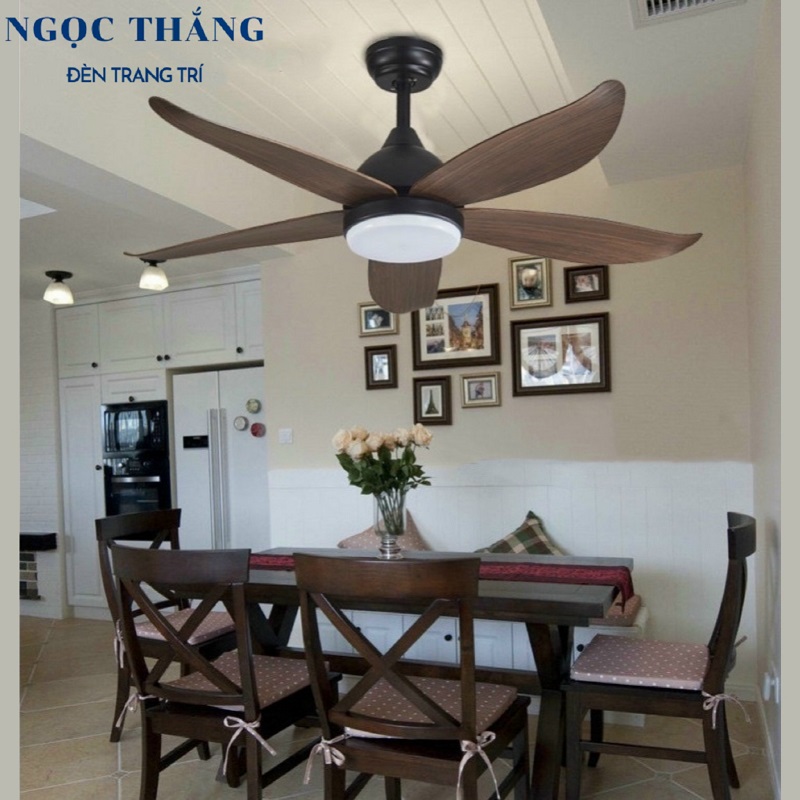 Quạt Trần Đèn Led 5 Cánh Trang Trí Sảnh Phòng Khách Cao Cấp QT195B Ngọc Thắng (Kèm remote điều khiển từ xa)