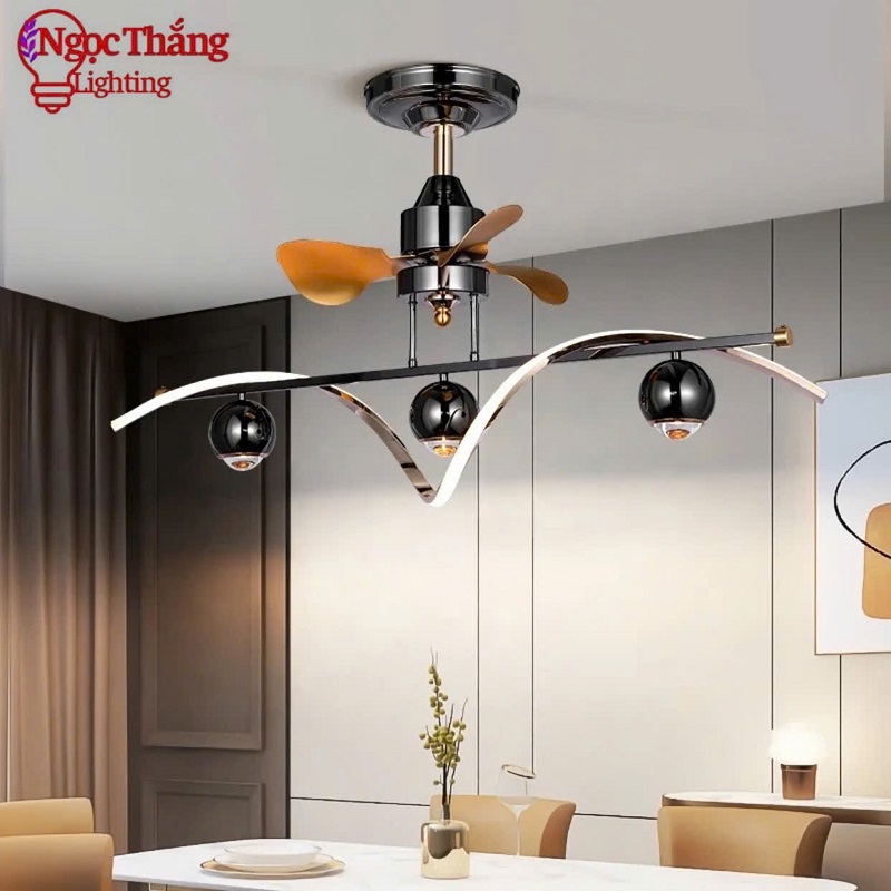 Quạt Trần Đèn Led Hiện Đại Trang Trí Bàn Ăn Phòng Khách Cao Cấp QT1107 Ngọc Thắng