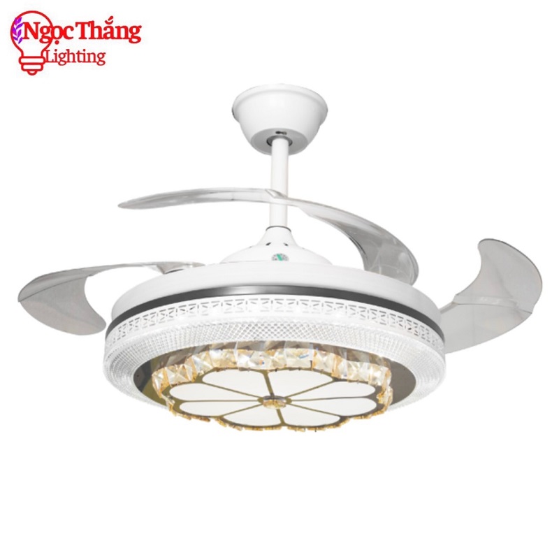 Quạt Trần Đèn Pha Lê Giấu Cánh Trang trí Phòng Khách Cao Cấp VF70 Ngọc Thắng (Kèm remote điều khiển từ xa)