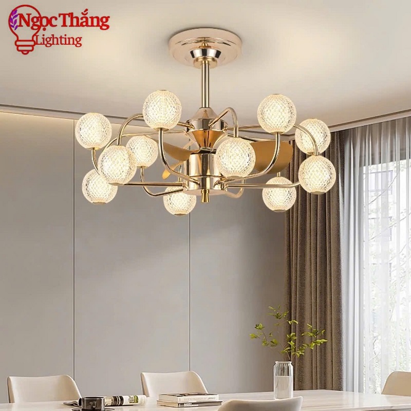 Quạt Trần Đèn Chùm Pha Lê Hiện Đại Trang Trí Phòng Khách Phòng Ngủ Bàn Ăn QT1817 Ngọc Thắng