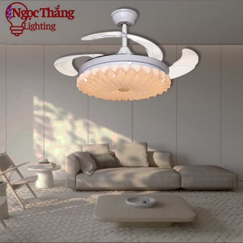 Quạt Trần Đèn Giấu Cánh Trang Trí Sảnh Phòng Khách Phòng Ngủ VF116 Ngọc Thắng (Tặng kèm remote điều khiển từ xa)