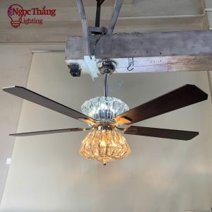 Alternative view of Quạt Trần Pha Lê 5 Cánh Trang Trí Phòng Khách Bảo Hành 5 Năm QT45 Ngọc Thắng Kèm Remote