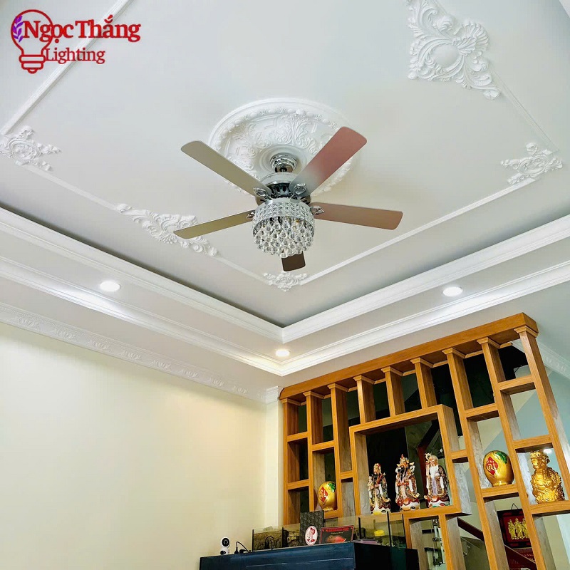 Quạt Trần Pha Lê 5 Cánh Gỗ Trang Trí Phòng Khách Bảo Hành 5 Năm QT5277 Ngọc Thắng Kèm Remote - Ảnh 10