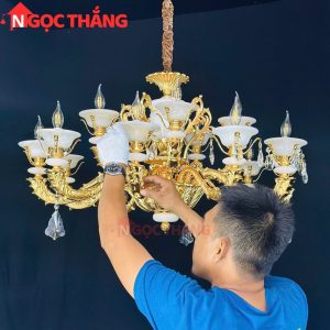 Đèn chùm pha lê chao đá vân mây trang trí phòng khách phòng ngủ khách sạn LED vàng 220V 60W DC6239T15 Ngọc Thắng - Ảnh 13