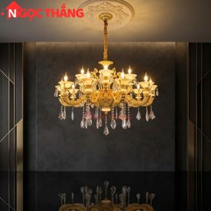 Đèn chùm pha lê chao đá vân mây trang trí phòng khách phòng ngủ khách sạn LED vàng 220V 60W DC6239T15 Ngọc Thắng