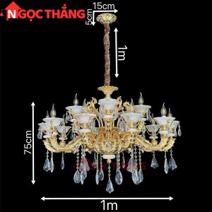 Alternative view of Đèn chùm pha lê chao đá vân mây trang trí phòng khách phòng ngủ khách sạn LED vàng 220V 60W DC6239T15 Ngọc Thắng
