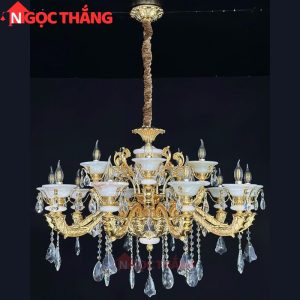 Đèn chùm pha lê chao đá vân mây trang trí phòng khách phòng ngủ khách sạn LED vàng 220V 60W DC6239T15 Ngọc Thắng - Ảnh 7