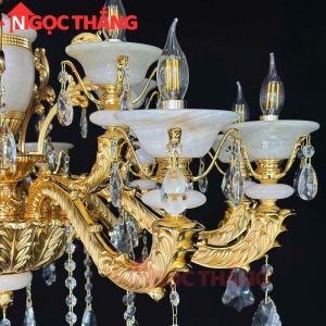 Đèn chùm pha lê chao đá vân mây trang trí phòng khách phòng ngủ khách sạn LED vàng 220V 60W DC6239T15 Ngọc Thắng - Ảnh 5