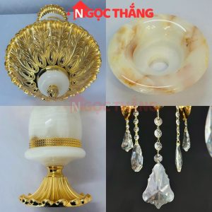 Đèn chùm pha lê chao đá vân mây trang trí phòng khách phòng ngủ khách sạn LED vàng 220V 60W DC6239T15 Ngọc Thắng - Ảnh 8