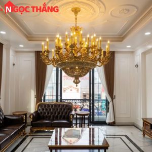 Đèn chùm thả đồng trang trí phòng khách phòng thờ sảnh khách sạn trong nhà 220V 140W DCD9918T35 Ngọc Thắng
