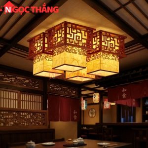 Alternative view of Đèn thả trần gỗ trang trí phòng khách phòng thờ quán ăn nhà hàng 220V 48W OTG01 Ngọc Thắng