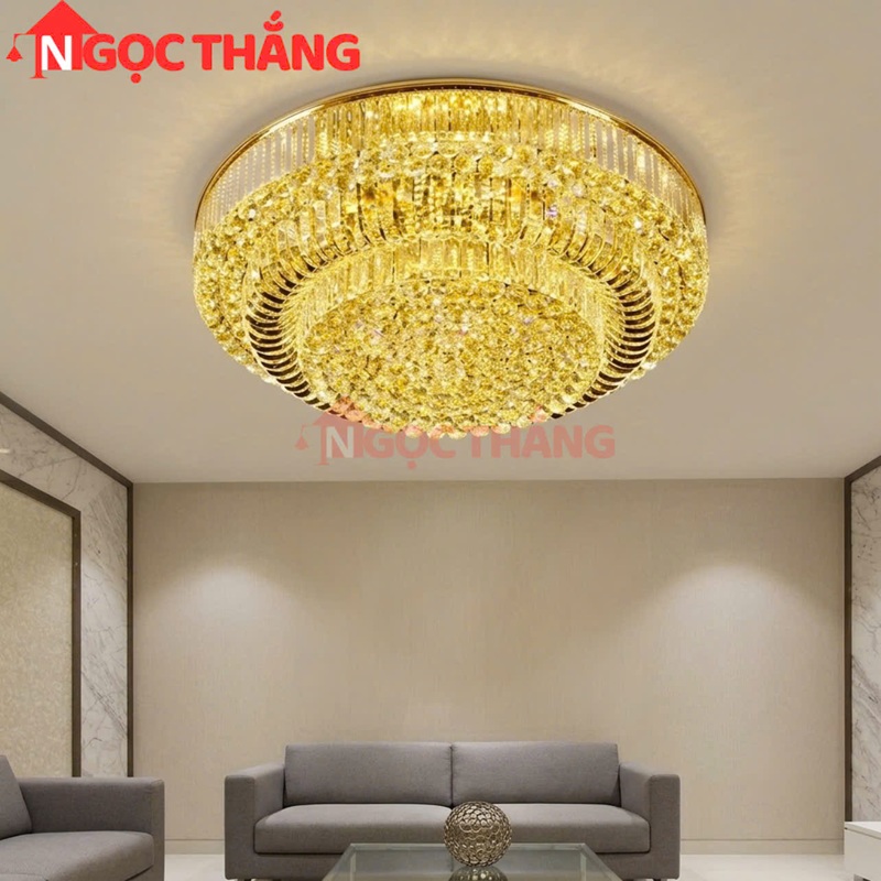 Đèn ốp trần pha lê 100cm cổ điển trang trí phòng khách LED 3 màu 220V OTPL40405T100 Ngọc Thắng
