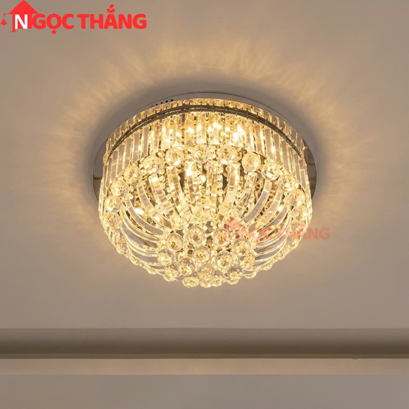 Đèn ốp trần pha lê 60cm cổ điển trang trí phòng khách LED 3 màu 220V OTPL40405T60 Ngọc Thắng