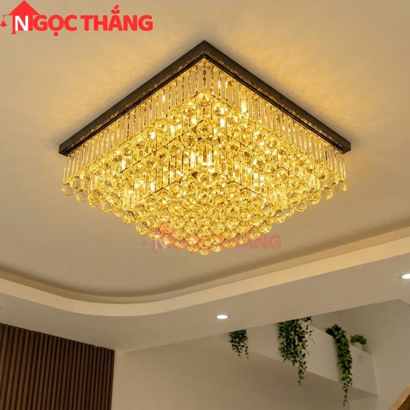 Đèn ốp trần pha lê 60cm cổ điển trang trí phòng khách LED 3 màu 220V OTPL40406V60 Ngọc Thắng