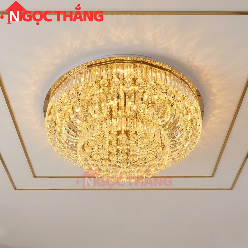 Đèn ốp trần pha lê 80cm cổ điển trang trí phòng khách LED 3 màu 220V OTPL40405T80 Ngọc Thắng