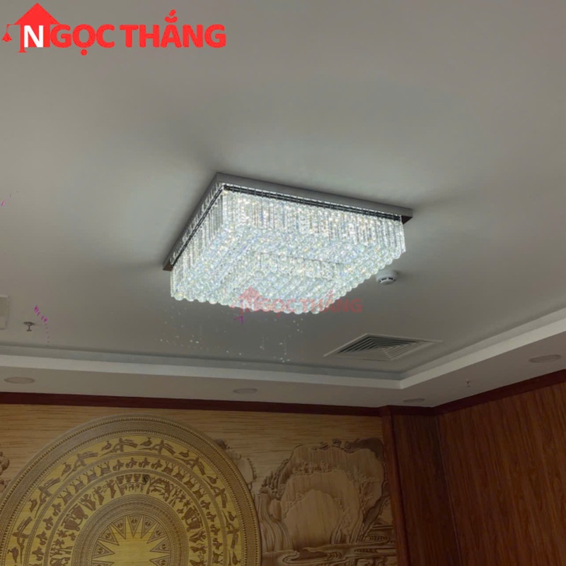 Đèn ốp trần pha lê 80cm cổ điển trang trí phòng khách LED 3 màu 220V OTPL40406V80 Ngọc Thắng - Ảnh 3