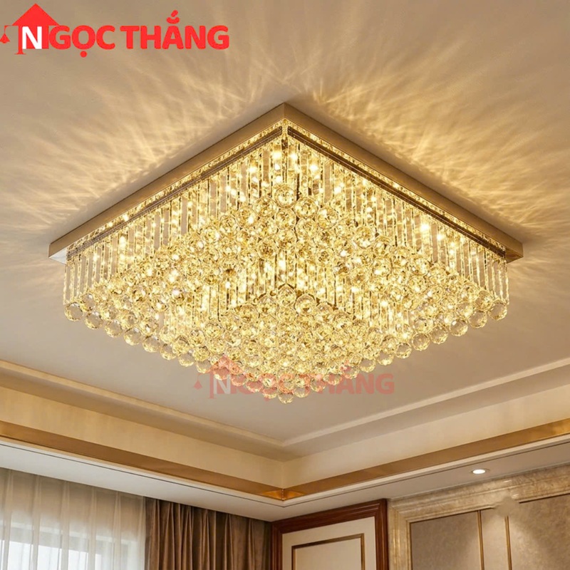 Đèn ốp trần pha lê 80cm cổ điển trang trí phòng khách LED 3 màu 220V OTPL40406V80 Ngọc Thắng