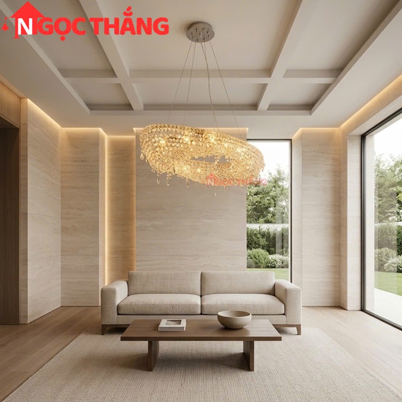 Đèn thả trần pha lê Ø100Cm trang trí phòng khách phòng ngủ phòng làm việc 75W 220V TPL23 Ngọc Thắng