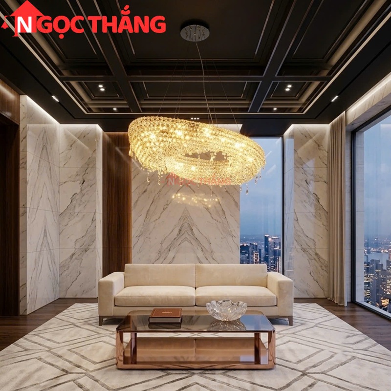 Đèn thả trần pha lê Ø120Cm trang trí phòng khách phòng ngủ phòng làm việc 90W 220V TPL23 Ngọc Thắng