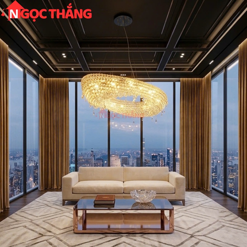 Đèn thả trần pha lê Ø150Cm trang trí phòng khách phòng ngủ phòng làm việc 105W 220V TPL23 Ngọc Thắng