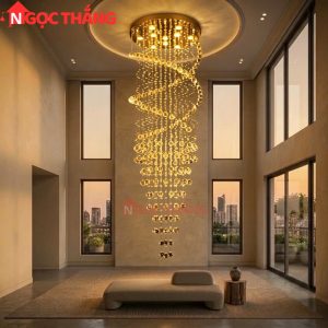 Đèn thả trần pha lê thông tầng 2m trang trí phòng khách sảnh khách sạn trong nhà 60W 220V TPL205 Ngọc Thắng