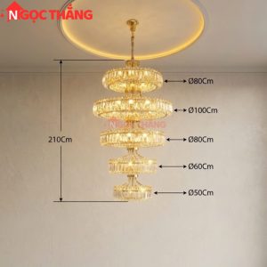 Alternative view of Đèn thả trần pha lê thông tầng 2m1 trang trí phòng khách sảnh khách sạn trong nhà 696W 220V TPL2199T5 Ngọc Thắng