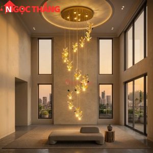 Đèn thả trần pha lê thông tầng 2m3 trang trí phòng khách sảnh khách sạn trong nhà 96W 220V TPL039T18 Ngọc Thắng