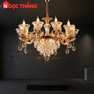 Đèn thả trần pha lê trang trí phòng khách phòng ngủ khách sạn LED vàng 220V 56W DC891T10 Ngọc Thắng