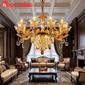 Đèn thả trần pha lê trang trí phòng khách phòng ngủ khách sạn LED vàng 220V 56W DC891T10 Ngọc Thắng - Ảnh 3