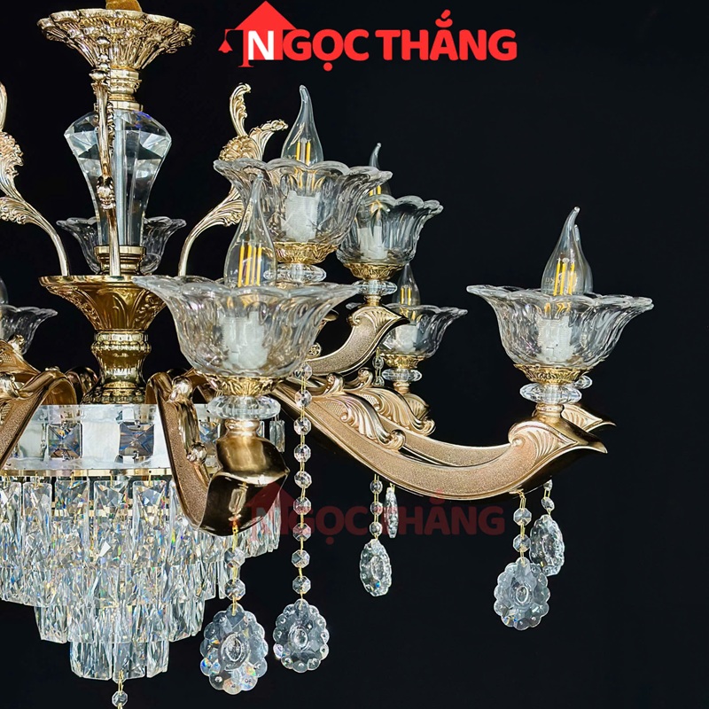 Đèn thả trần pha lê trang trí phòng khách phòng ngủ khách sạn LED vàng 220V 84W DC891T15 Ngọc Thắng - Ảnh 10